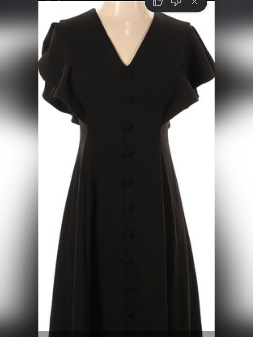 Calvin Klein Black V-Neck Button-Front Midi with Flutter Sleeves